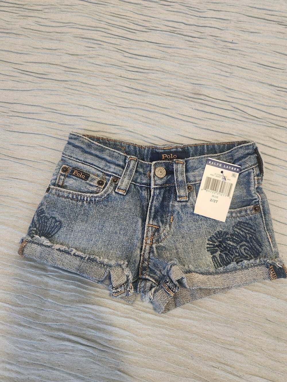 Ralph Lauren Blue Denim Embroidered Jean Shorts